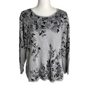 Alfred Dunner Gray Floral Sweater